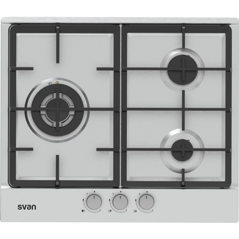 PLACA DE GAS 3 FUEGOS INOX 60 cm CON WOK SVAN SGW3600X