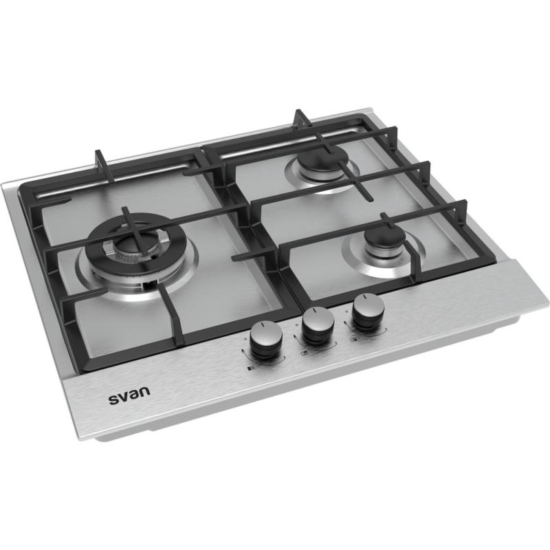 PLACA DE GAS 3 FUEGOS INOX 60 cm CON WOK SVAN SGW3600X 2