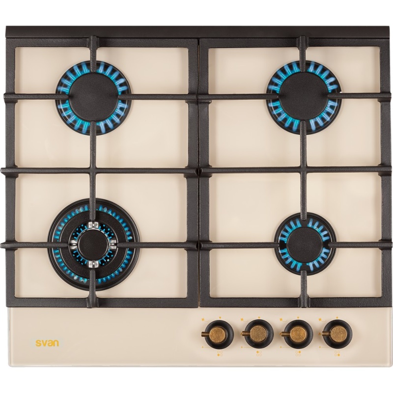 PLACA CRISTAL GAS 4 FUEGOS RUSTICA COLOR CREMA SVAN SVEC4RC1