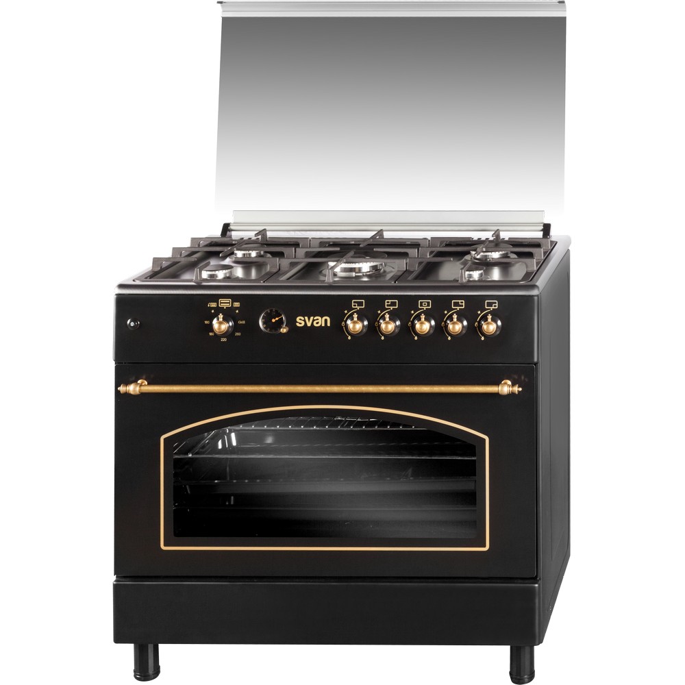 COCINA DE GAS 5 FUEGOS RUSTICA NEGRA SVAN SVK9561FN