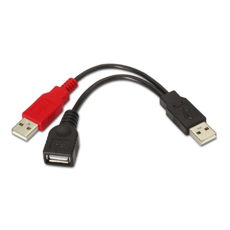 Cable USB 2.0 + Alimentación Aisens A101-0030/ USB Hembra + USB Macho - USB Macho/ Hasta 2.5W/ 60Mbps/ 15cm/ Negro/ Rojo - Ítem