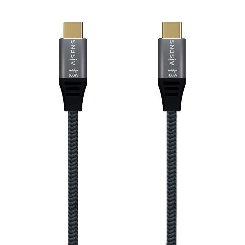 Cable USB 2.0 Tipo-C Aisens A107-0628 5A 100W/ USB Tipo-C Macho - USB Tipo-C Macho/ Hasta 100W/ 60Mbps/ 1m/ Gris