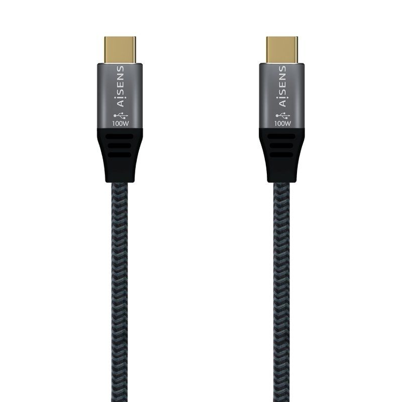 Cable USB 3.2 Tipo-C Aisens A107-0634 20GBPS 5A 100W/ USB Tipo-C Macho - USB Tipo-C Macho/ Hasta 100W/ 2500Mbps/ 2m/ Gris