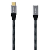 Cable Alargador USB 3.2 Tipo-C Aisens A107-0635 20GBPS 5A 100W/ USB Tipo-C Macho - USB Tipo-C Hembra/ Hasta 100W/ 2500Mbps/ 1m/ Gris