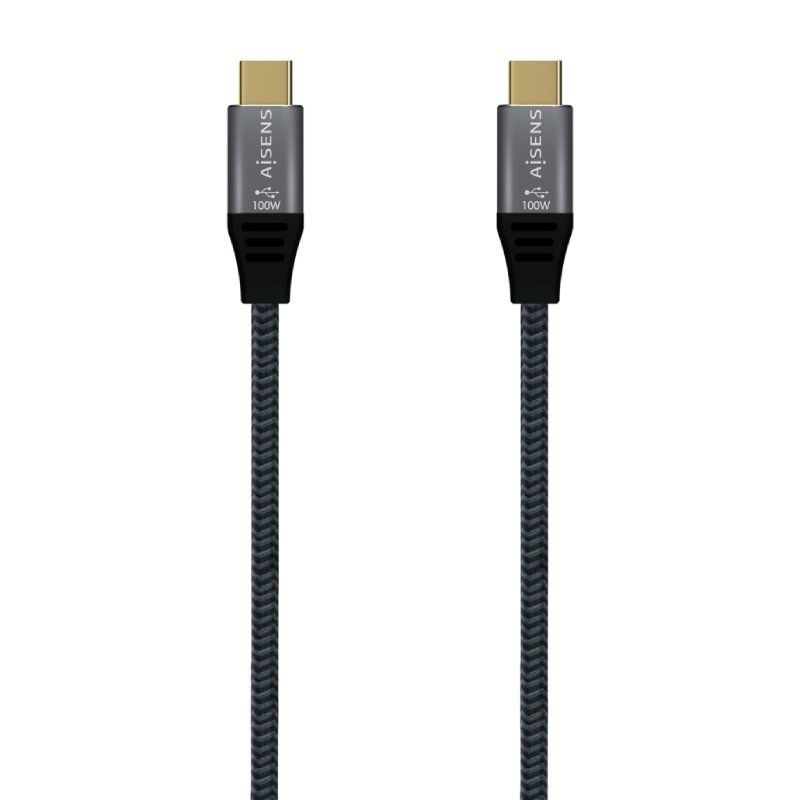 Cable USB 3.2 Tipo-C Aisens A107-0670 20GBPS 100W/ USB Tipo-C Macho - USB Tipo-C Macho/ Hasta 100W/ 2500Mbps/ 60cm/ Gris