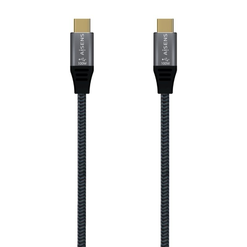 Cable USB 3.2 Tipo-C Aisens A107-0671 20GBPS 100W/ USB Tipo-C Macho - USB Tipo-C Macho/ Hasta 100W/ 2500Mbps/ 1m/ Gris
