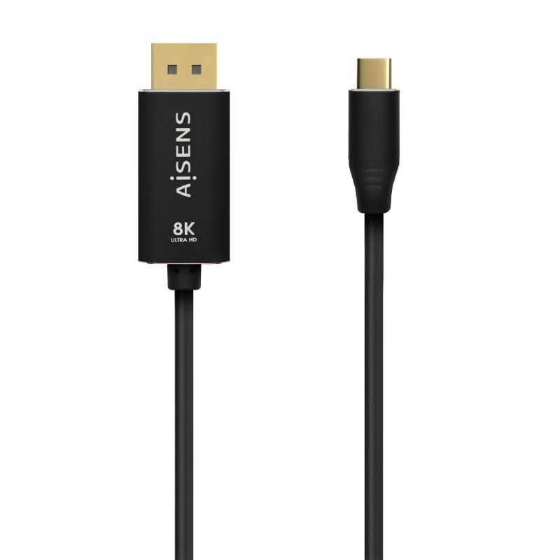 Cable Conversor DisplayPort 8K 60HZ Aisens A109-0687/ USB Tipo-C Macho - Displayport Macho/ Hasta 27W/ 1250Mbps/ 1.8m/ Negro