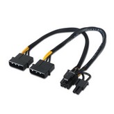 Cable Alimentación Tarjeta Gráfica Aisens A131-0165/ 2x Molex Macho - Molex 6+2 PIN Macho/ Hasta 54W/ 20cm