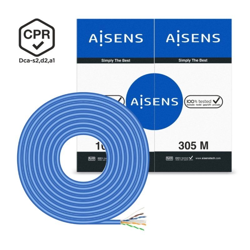 Bobina de Cable RJ45 UTP AWG24 LSZH CPR Dca Aisens A135-0663 Cat.6/ 305m/ Azul - Ítem