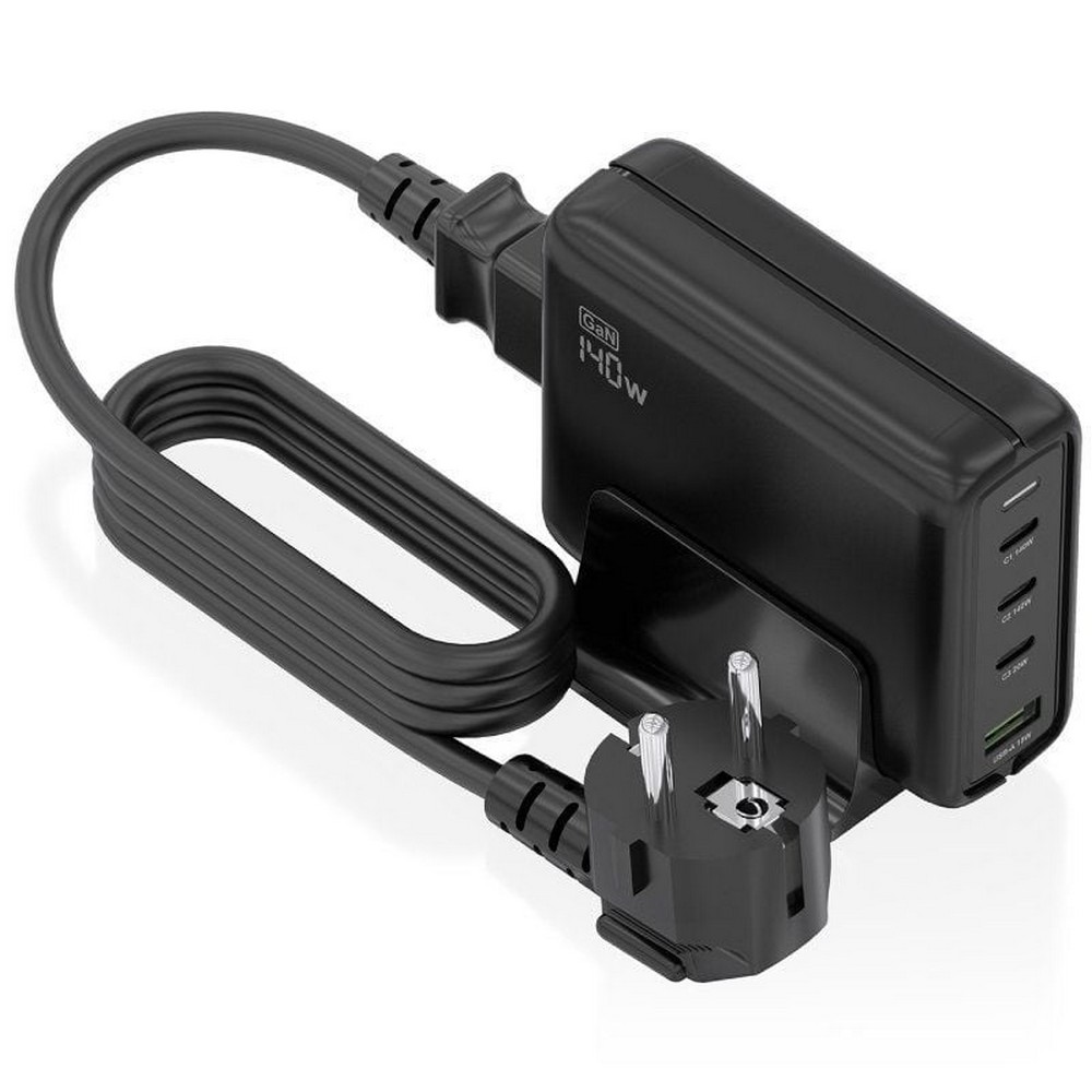 Cargador Sobremesa GaN Aisens ASCH-140W4P056-BK/ 3xUSB Tipo-C/ 1xUSB/ 140W