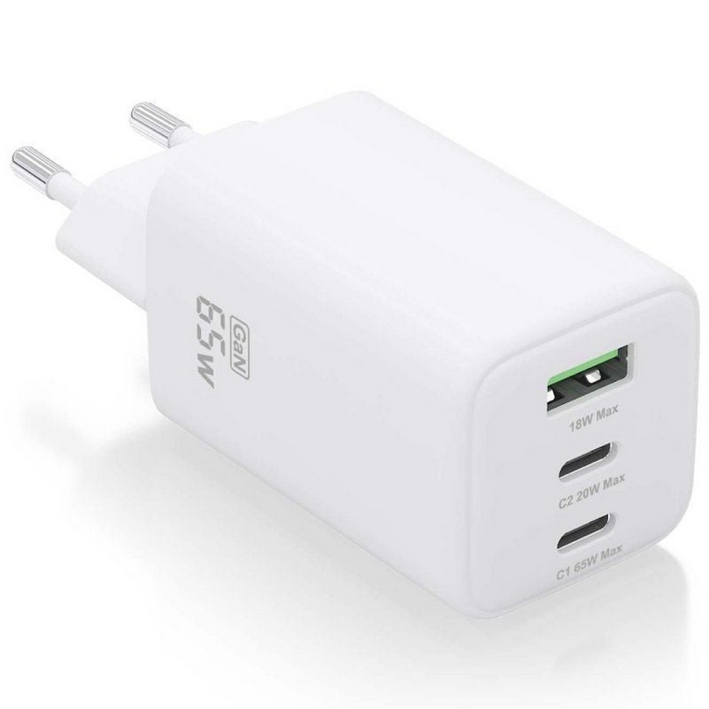 Cargador de Pared GaN Aisens ASCH-65W3P041-W/ 2xUSB Tipo-C/ 1xUSB/ 65W