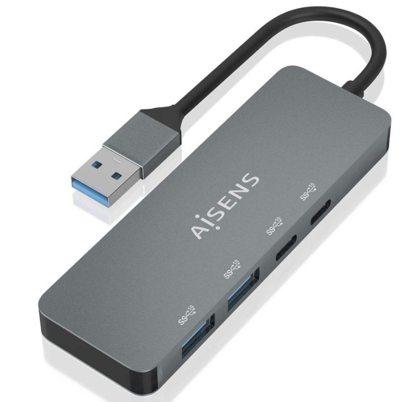 Hub USB 3.2 Aisens A106-0696/ 2xUSB/ 2xUSB Tipo-C/ Gris - Ítem