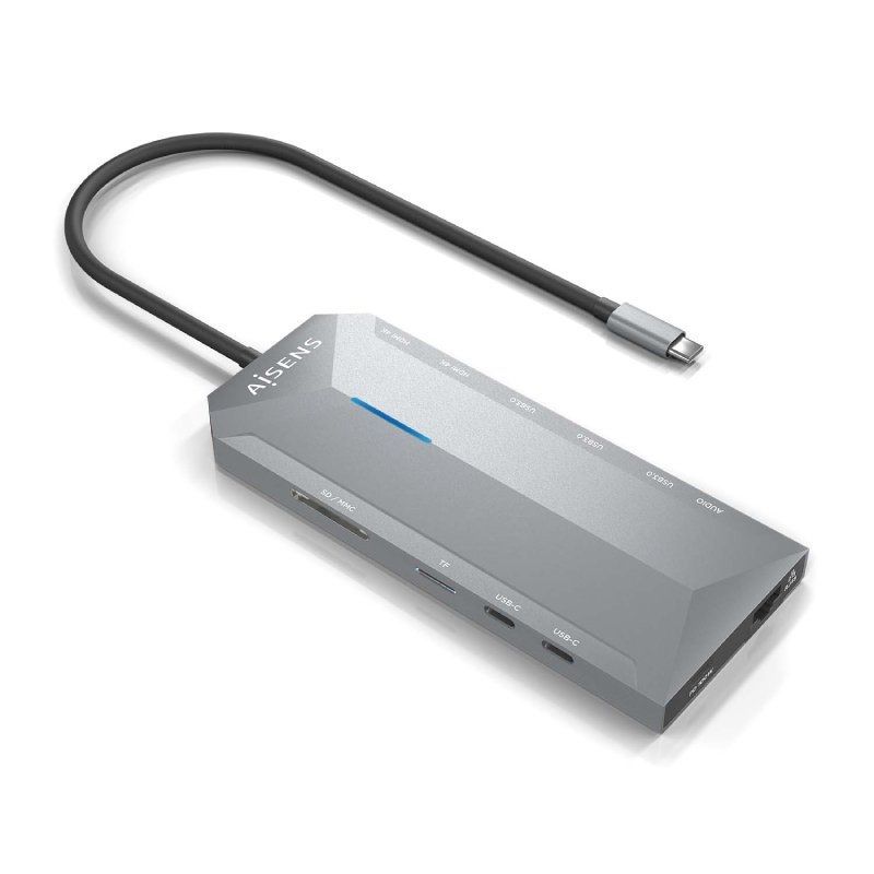 Docking USB Tipo-C Aisens ASUC-12P005-GR/ 2xHDMI/ 3xUSB/ 2xUSB Tipo-C/ 1xRJ45/ 1xAudio/ 1xLector Tarjetas/ 1x Jack/ 1xUSB Tipo-C PD/ Gris