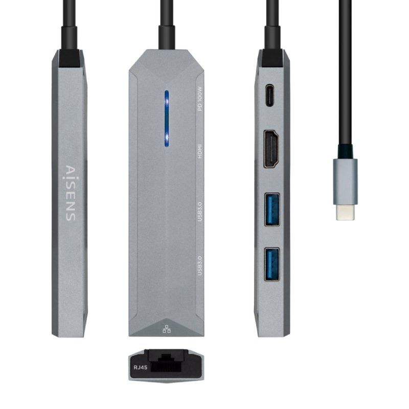 Docking USB Tipo-C Aisens ASUC-5P003-GR/ 1xHDMI/ 2xUSB/ 1xRJ45/ 1xUSB Tipo-C PD/ Gris - Ítem
