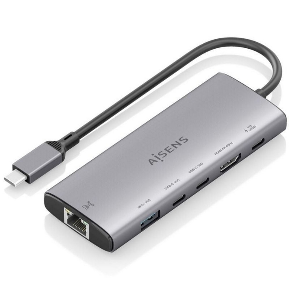 Docking USB Tipo-C Aisens ASUC-6P030-GR/ 1xHDMI 4K/ 1xUSB/ 2xUSB Tipo-C/ 1xRJ45/ 1xUSB Tipo-C PD/ Gris