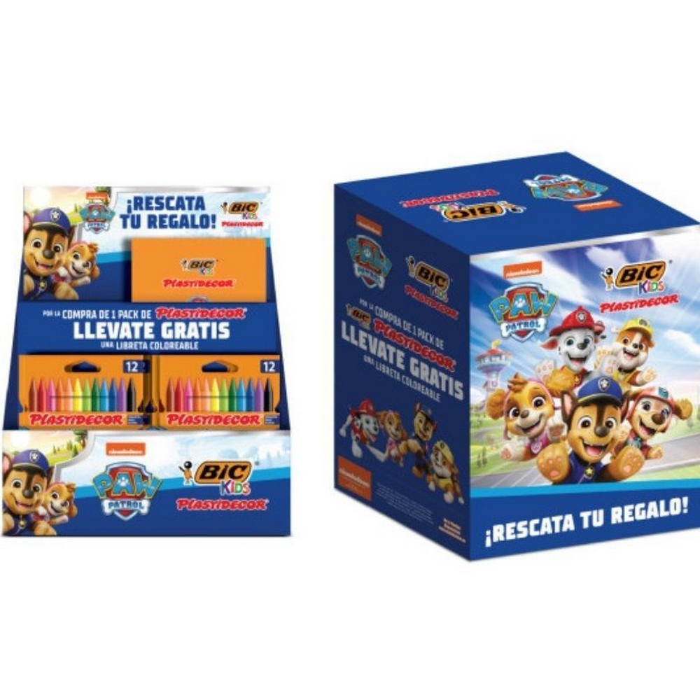 Expositor Bic Paw Patrol de Lápices de Cera y Cuadernos/ 24 Packs de 12 Unidades de Ceras/ 24 Cuadernos/ Surtido de Colores