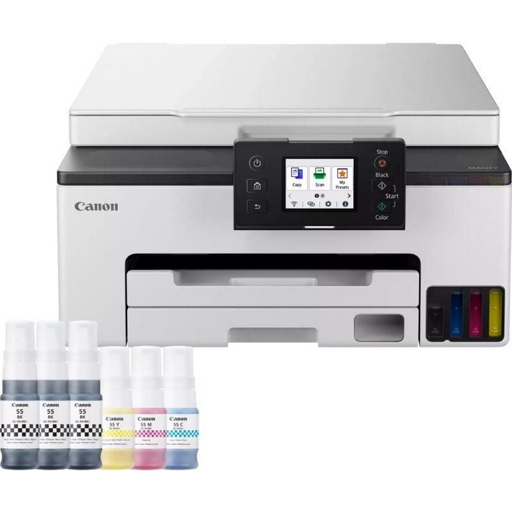 Multifunción Recargable Canon MAXIFY GX1050 MegaTank 3 en 1 WiFi/ Dúplex/ Pack impresora + consumibles XL/ Blanca