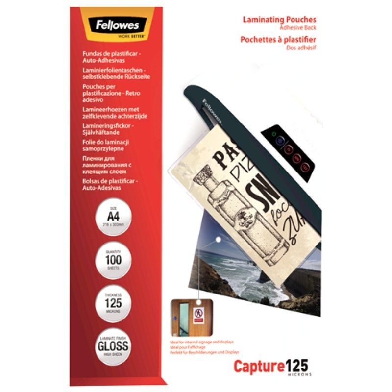 Fundas para Plastificar AutoAdhesivas Fellowes 5328901/ A4/ 125 Micras/ 100 unidades - Ítem