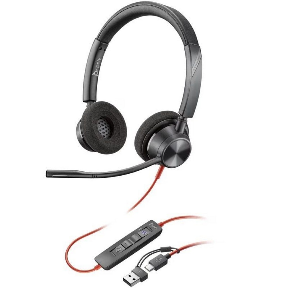 Auriculares Poly Blackwire 3320 para Microsoft Teams USB-C + Adaptador USB-C/A/ con Micrófono/ USB Tipo-C/ Negros