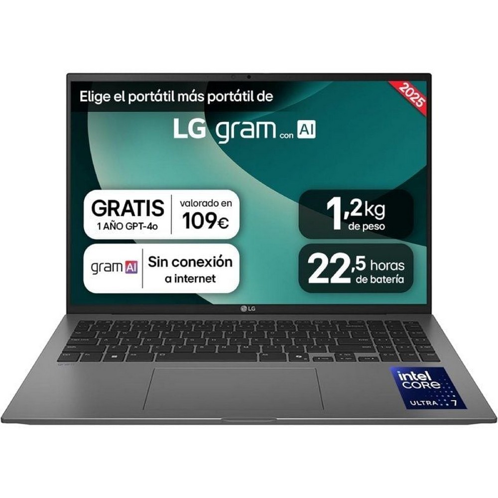 Portátil LG Gram 16ZD90T-G.AX78B Intel Core Ultra 7-255H/ 16GB/ 1TB SSD/ 16'/ Sin Sistema Operativo