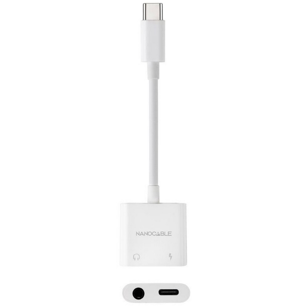 Adaptador Audio Nanocable 10.24.1206/ USB Tipo-C Macho - Jack 3.5 Hembra/ USB Tipo-C Hembra/ Blanco