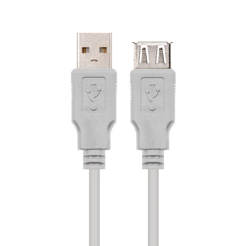 Cable Alargador USB 2.0 Nanocable 10.01.0202/ USB Macho - USB Hembra/ 1m/ Beige - Ítem