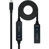 Cable Alargador USB Tipo-C 3.2 con Amplificador Nanocable 10.01.1312/ USB Tipo-C Macho - USB Tipo-C Hembra/ 10m/ Negro