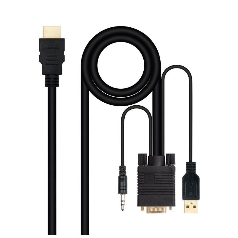 Cable Conversor Nanocable 10.15.4350/ HDMI Macho - VGA Macho - Jack 3.5 Macho - USB Macho/ 1.8m/ Negro