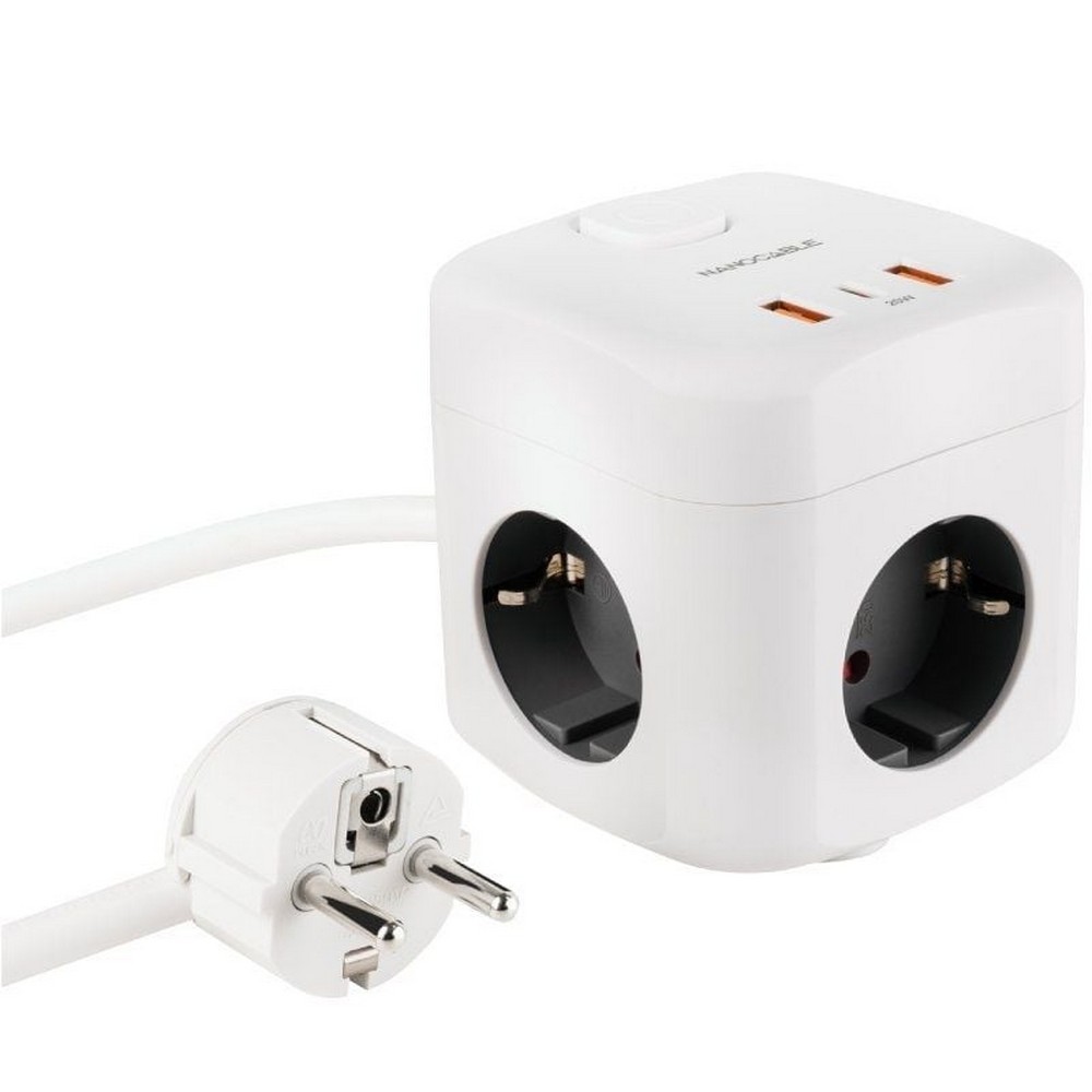 Regleta Nanocable 10.37.0011/ 3 Tomas de corriente/ 2 USB - 1 USB Tipo-C/ Cable 1.4m/ Blanca