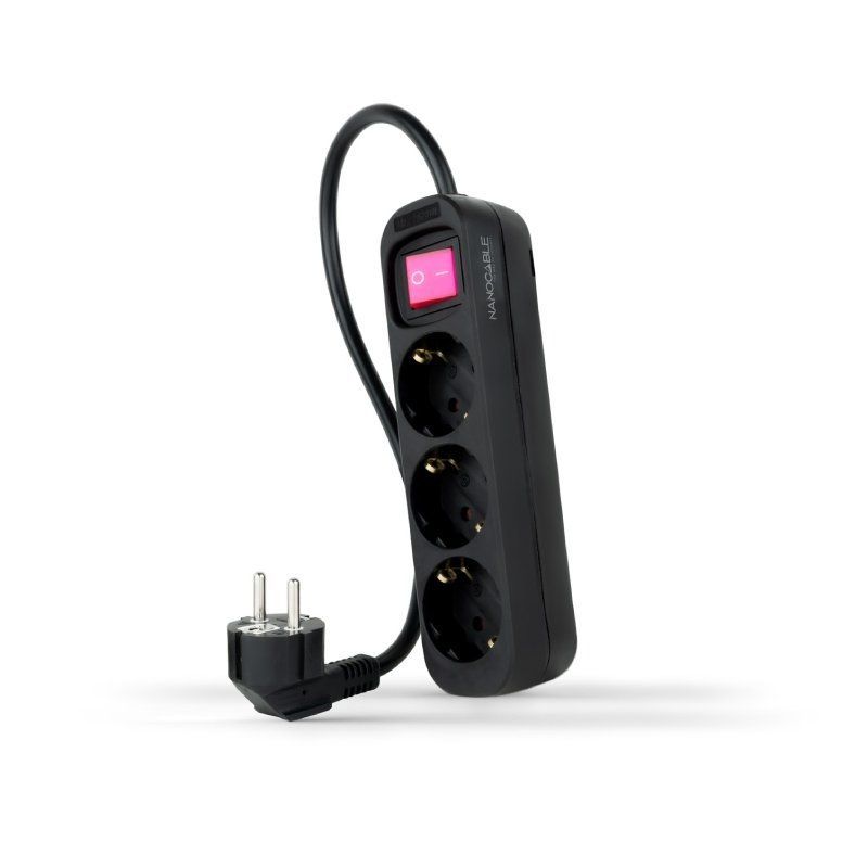 Regleta con Interruptor Nanocable 10.38.0003-BK/ 3 Tomas de Corriente/ Cable 1.4m/ Negra - Ítem