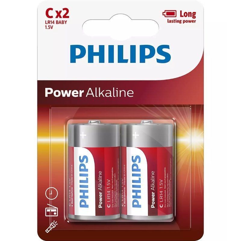 Pack de 2 Pilas C Philips LR14P2B/10/ 1.5V/ Alcalinas