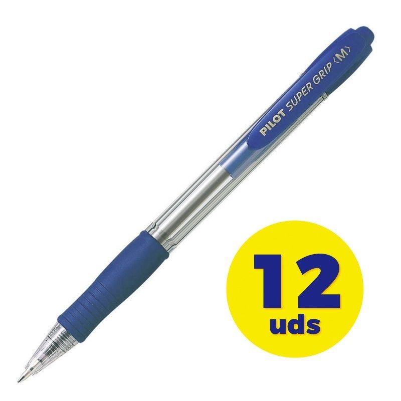 Caja de Bolígrafos de Tinta de Aceite Retráctil Pilot Super Grip M/ 12 unidades/ Azules - Ítem
