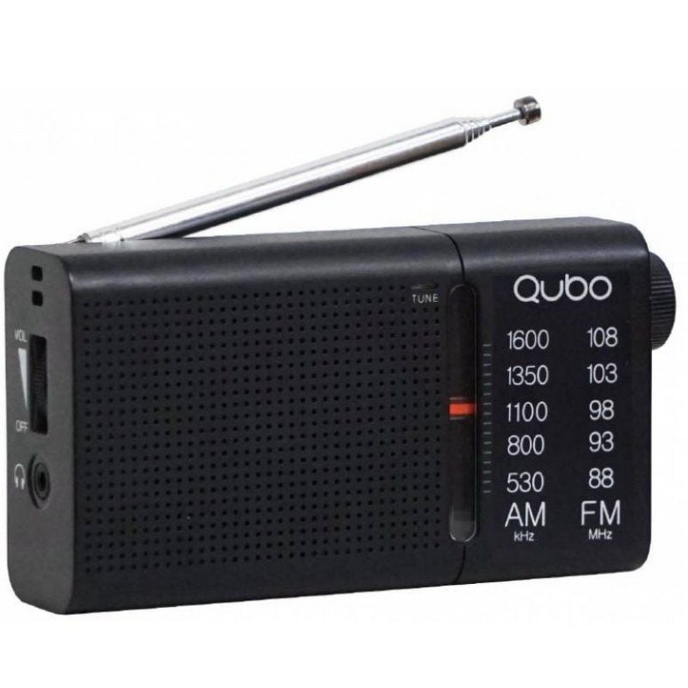 Radio Portátil Qubo RS-2/ con Cable/ a Pilas/ Negra