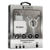 Cargador de Pared Subblim SUB-CHG-1ZWC01/ 2xUSB + Cable 3 en 1/ 12W/ Blanco