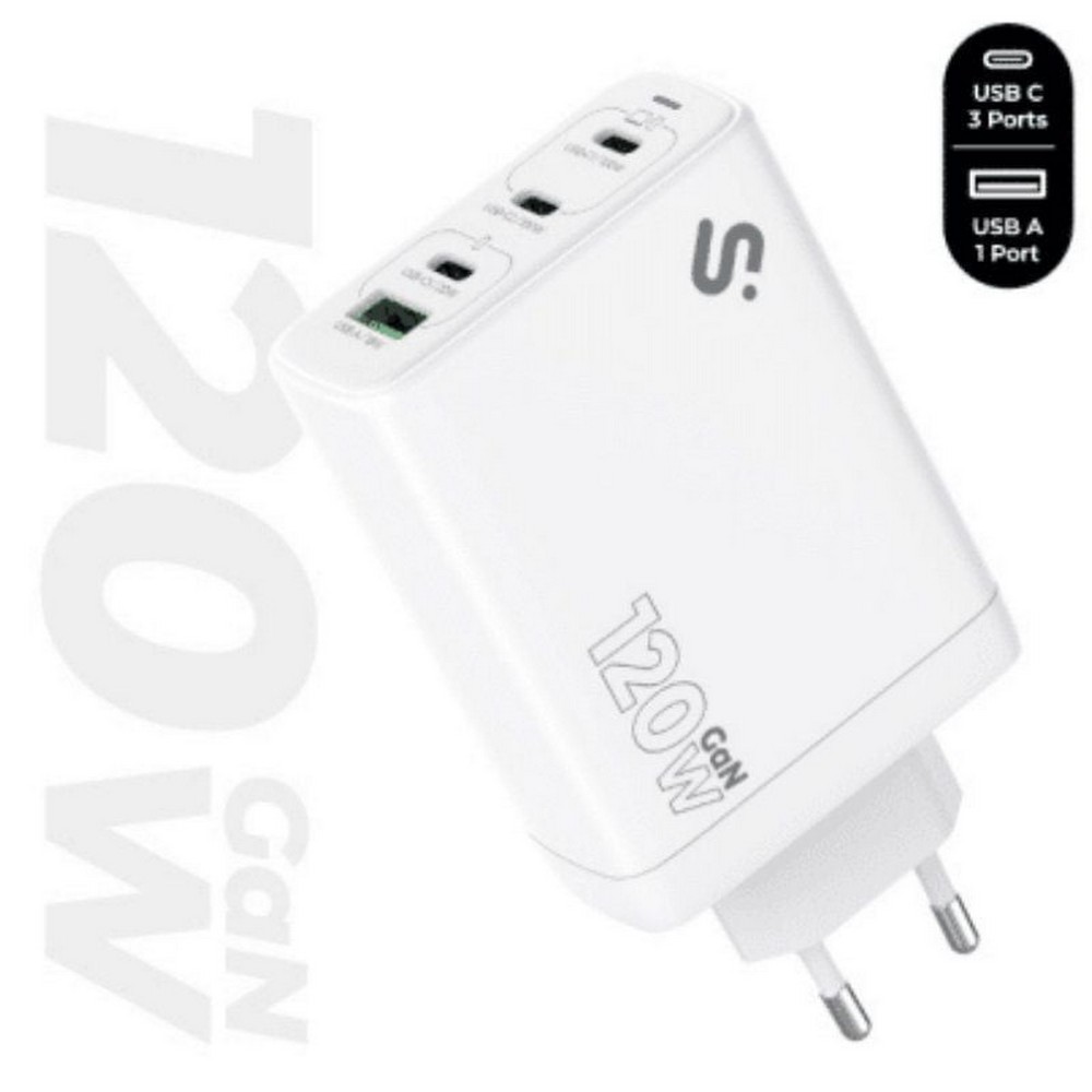 Cargador de Pared GaN Subblim 120W Charger USB C+C+C+A/ 3xUSB Tipo-C/ 1xUSB/ 120W