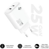 Cargador de Pared GaN Subblim 25W Charger USB C+C/ 2xUSB Tipo-C/ 25W