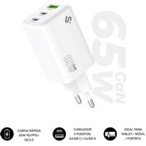 Cargador de Pared GaN Subblim 65W Charger USB C+C+A/ 2xUSB Tipo-C/ 1xUSB/ 65W