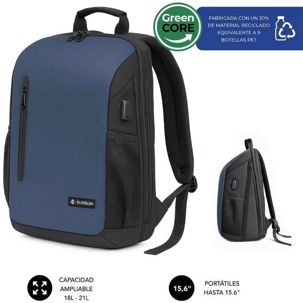 Mochila Subblim Xpand Air Padding Backpack para Portátiles hasta 15.6'/ Puerto USB/ Azul