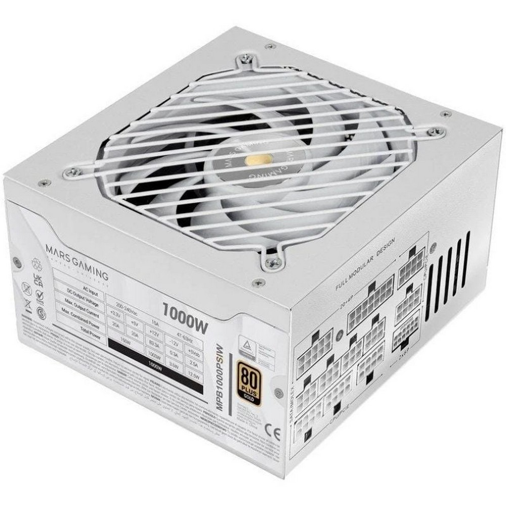 Fuente de Alimentación Mars Gaming MPB1000PSI/ 1000W/ Ventilador 14cm/ 80 Plus Gold/ Blanca