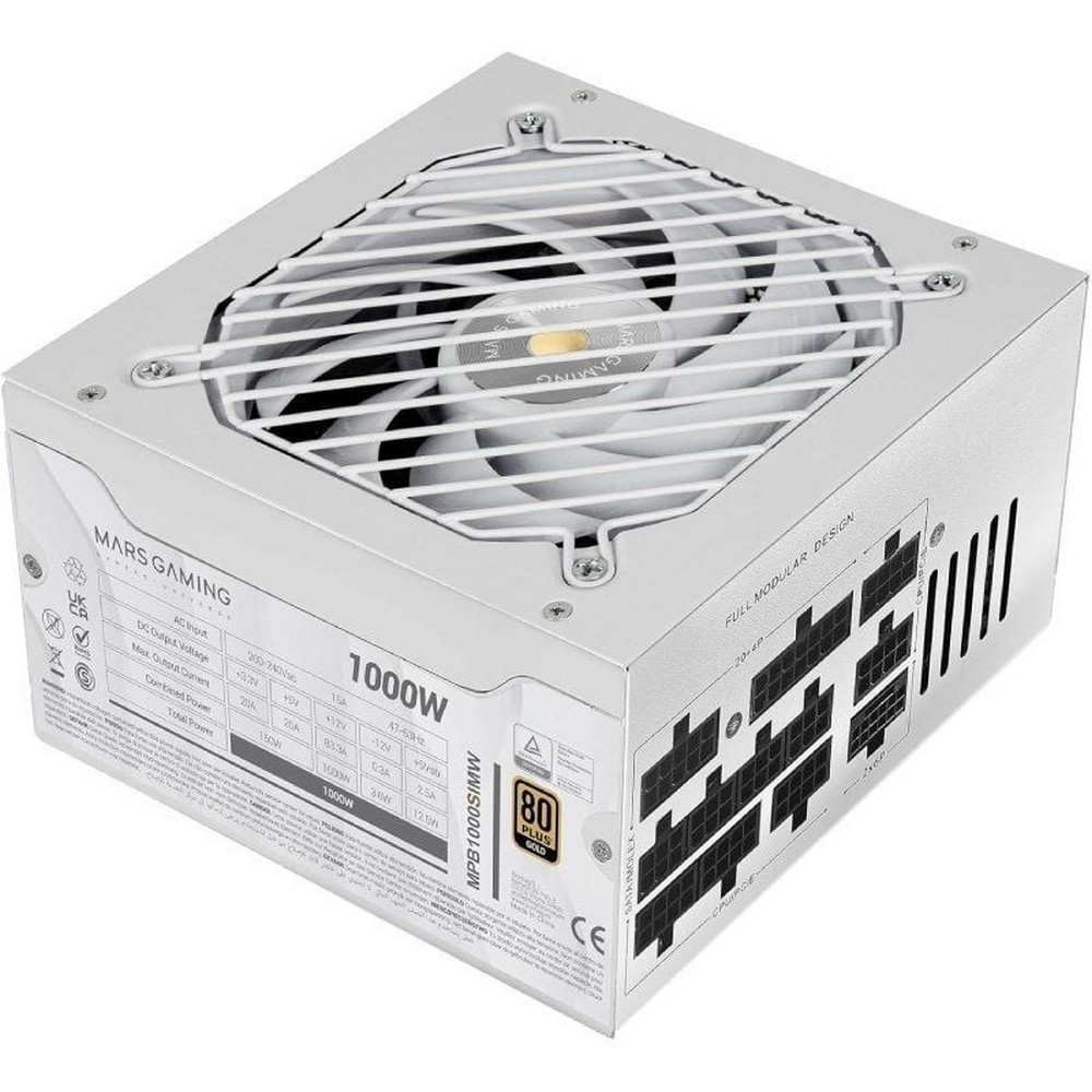 Fuente de Alimentación Mars Gaming MPB1000SIM/ 1000W/ Ventilador 14cm/ 80 Plus Gold/ Blanca