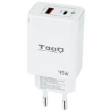 Cargador de Pared GaN TooQ TQWC-GANQCPD45WT/ 1xUSB Tipo-C/ 1xUSB/ 45W