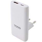 Cargador de Pared Universal GaN para Viaje TooQ TQWC-GANSL65W1A1C/ 1xUSB Tipo-C/ 1xUSB/ 65W
