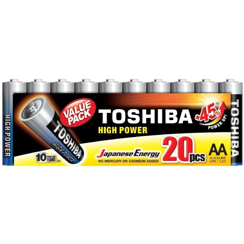 Pack de 20 Pilas AA Toshiba High Power LR6/ 1.5V/ Alcalinas