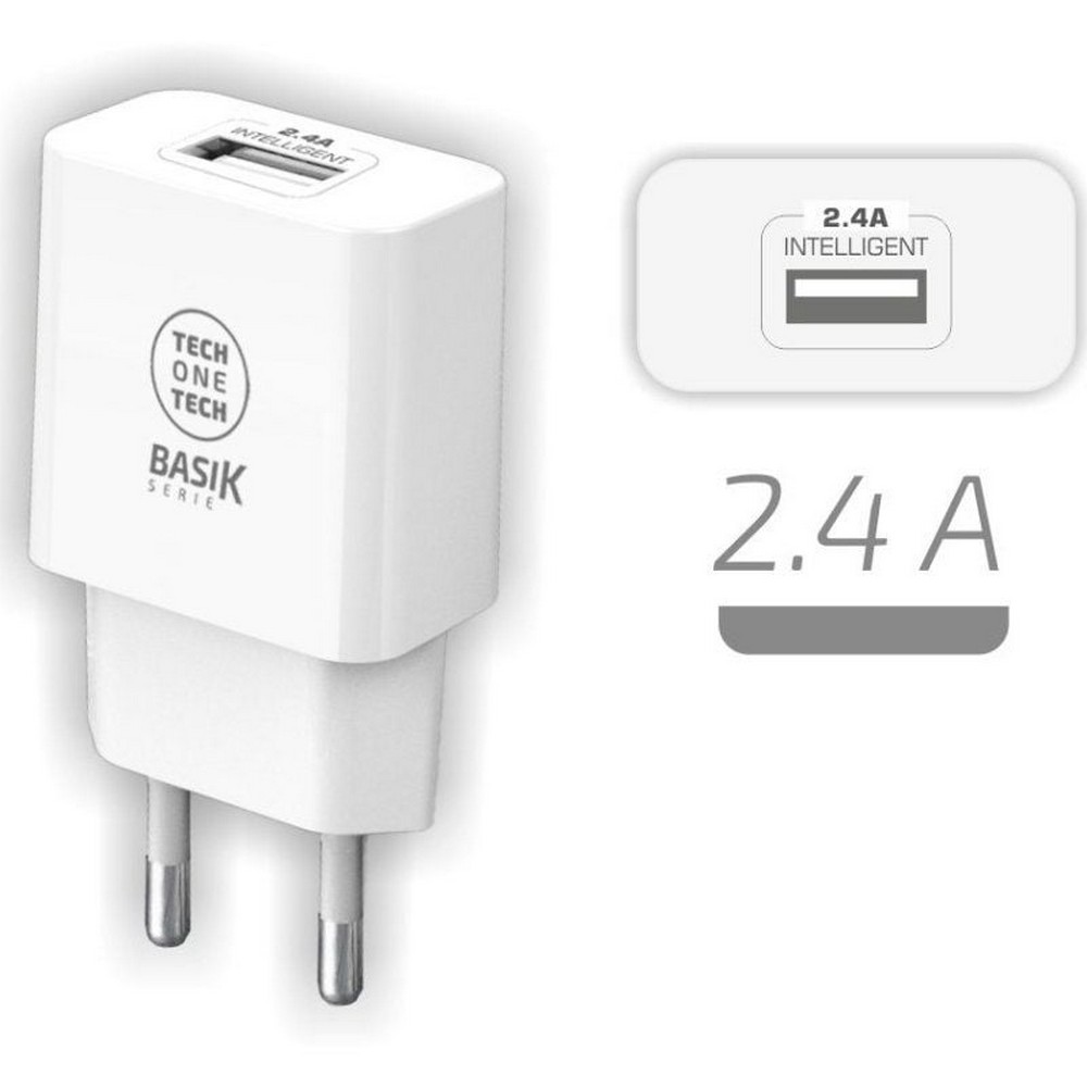 Cargador de Pared Tech One Tech TEC2904/ 1xUSB/ 2.4A/ Blanco
