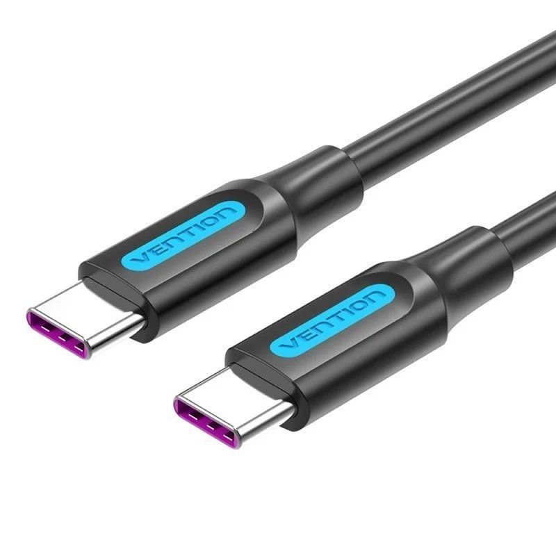 Cable USB 2.0 Tipo-C Vention COTBD/ USB Tipo-C Macho - USB Tipo-C Macho/ Hasta 100W/ 480Mbps/ 50cm/ Negro