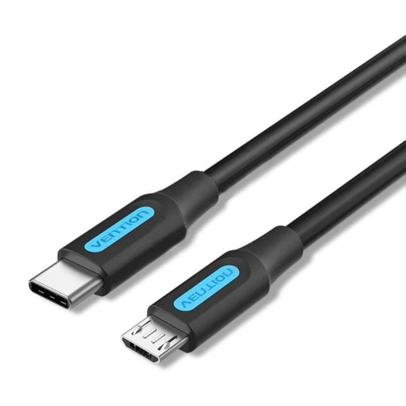 Cable USB 2.0 Tipo-C Vention COVBH/ USB Tipo-C Macho - MicroUSB Macho/ Hasta 10W/ 480Mbps/ 2m/ Negro - Ítem