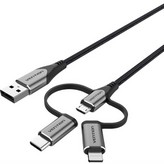 Cable USB 2.0 Tipo-C Vention CQJHF/ USB Macho/ USB Tipo-C Macho - MicroUSB Macho - Lightning Macho/ 480Mbps/ 1m/ Gris