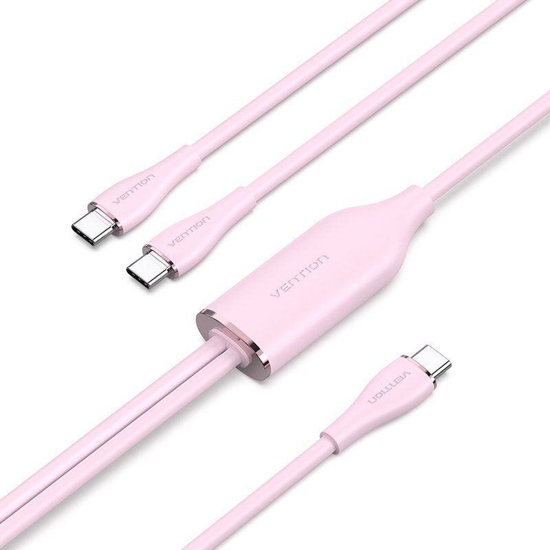 Cable USB Tipo-C Vention CTMPG/ USB Tipo-C Macho - 2 x USB Tipo-C Macho/ Hasta 100W/ 480Mbps/ 1.5m/ Rosa