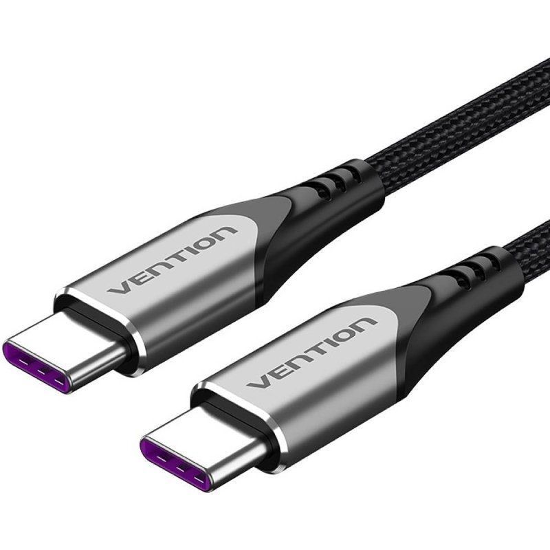 Cable USB 2.0 Tipo-C 5A 100W Vention TAEHF/ USB Tipo-C Macho - USB Tipo-C Macho/ Hasta 100W/ 480Mbps/ 1m/ Gris