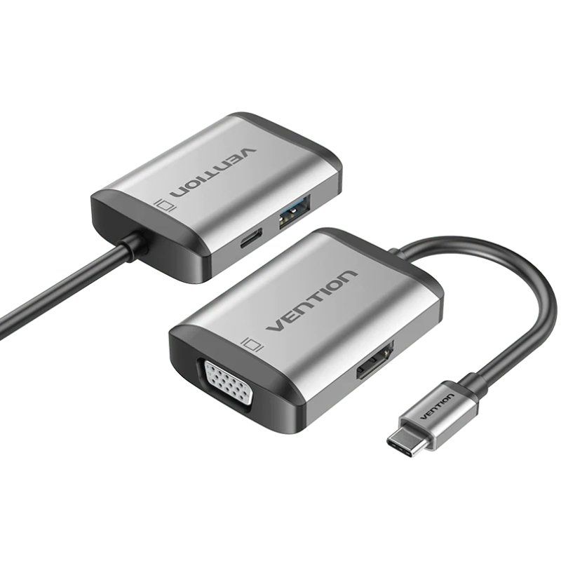Conversor Vention TFAHB/ 1xUSB/ 1xHDMI/ 1xVGA/ 1xUSB Tipo-C PD/ 15cm/ Gris - Ítem